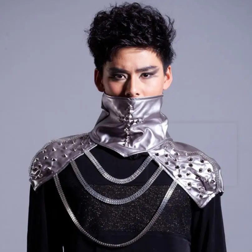 Мужской кожаный жилет с заклепками для ночного клуба DJ певец панк Рок