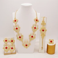 dubai 24k real gold plated jewelry sets for women luxury necklace earrings bracelet ring india african wedding gifts