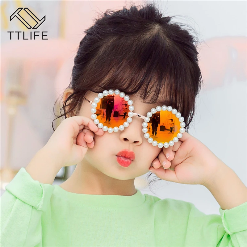 

TTLIFE Cute Baby 2020 Kids Sunglasses Metal Round Pearl Girls Luxury Brand Pink Round Childrend Sun Glasses Gafas De Sol UV400