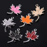 5pcs 27x19mm maple leaf enamel metal loose pendants beads wholesale lot for jewelry making diy charms findings