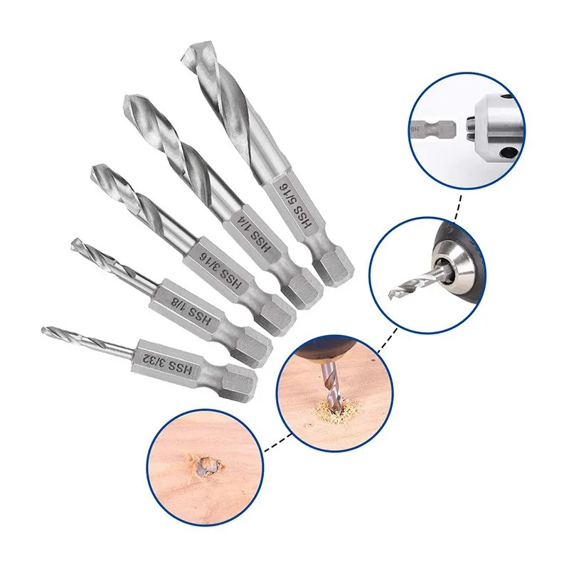 

5/16INCH 6542 High Speed Steel Drill Bit Heavy Duty Metal Stubby Drill Stubby Drill 1/4 Hex Shank Drill 3/32INCH