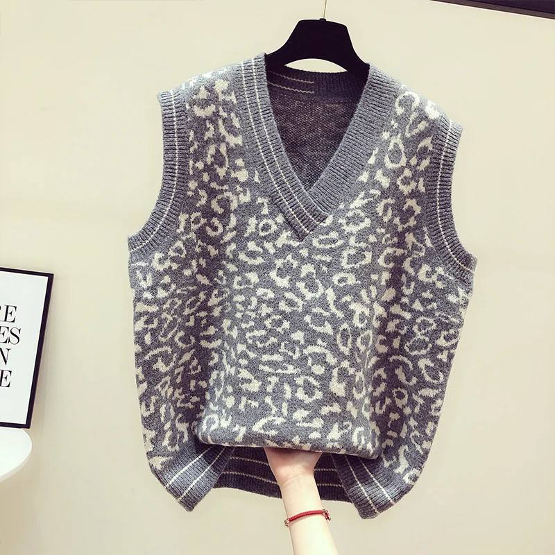 Женский трикотажный жилет с леопардовым принтом Осенний базовый жаккардовый