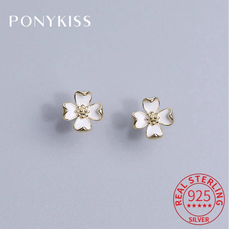 

PONYKISS Real 925 Sterling Silver Daisy Flower Zircon 14K Gold Stud Earrings For Women Vintage Fine Jewelry Gift Drop Shipping