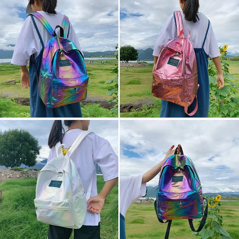 Голографические женские рюкзаки градиентного цвета школьные сумки для