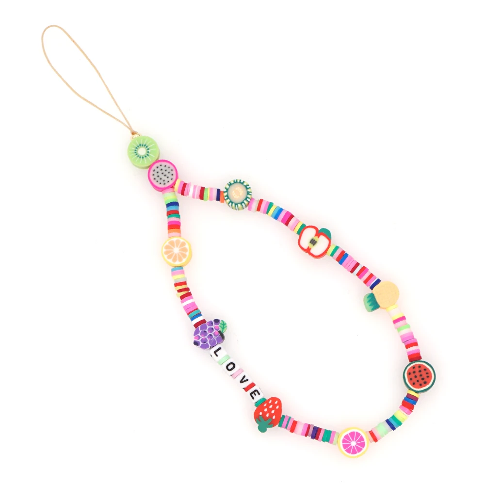 

Shinus Cell Cord Phone Chain Lanyard Mobile Phone Strap Beads Summer Jewelry Colorful Heishi Polymer Clay Letter Phone Holder