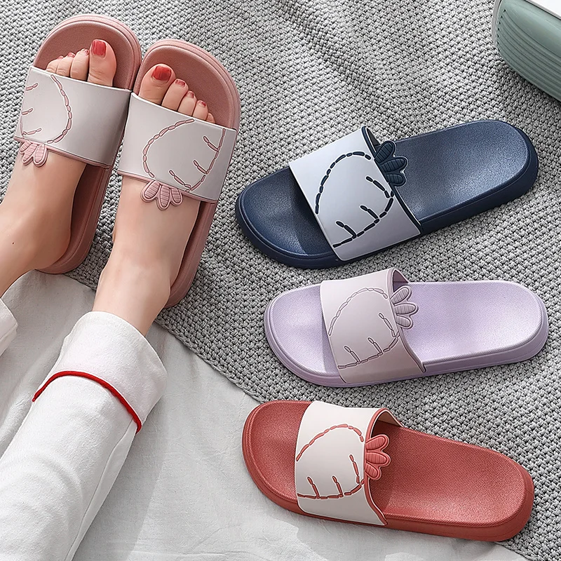 

Summer Women Floor Flat Shoes Lovely Cartoon Print Indoor Flip Flops Female Non-Slip Bathroom Home Slippers Lovers Beach Shoe