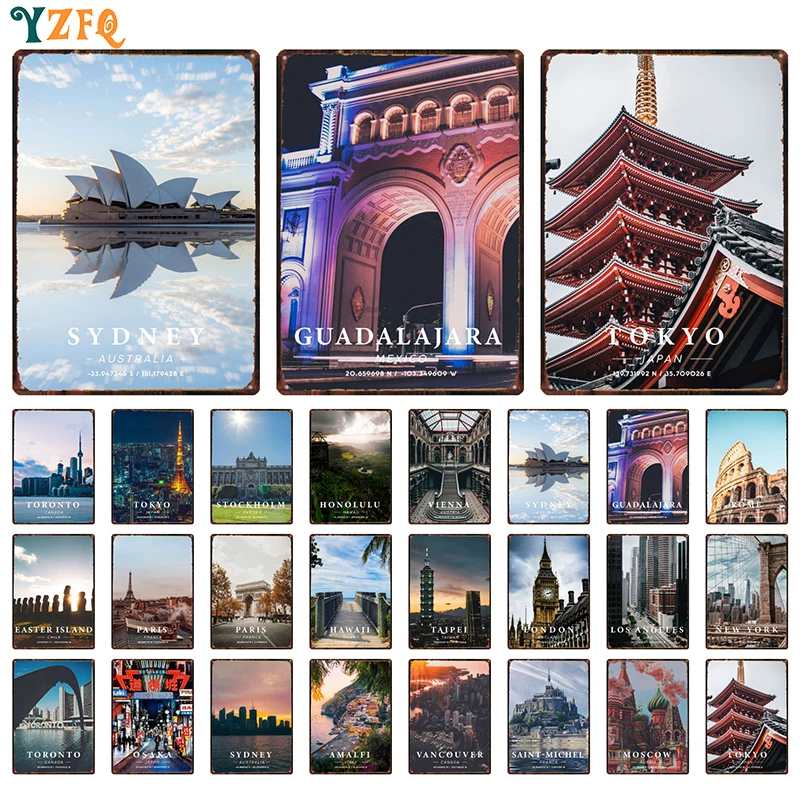 Винтажный металлический плакат Осака, Сидней, Москва, Стокгольм, тарелки, декор для паба, бара, дома, жестяной Подарочный декоративный плакат