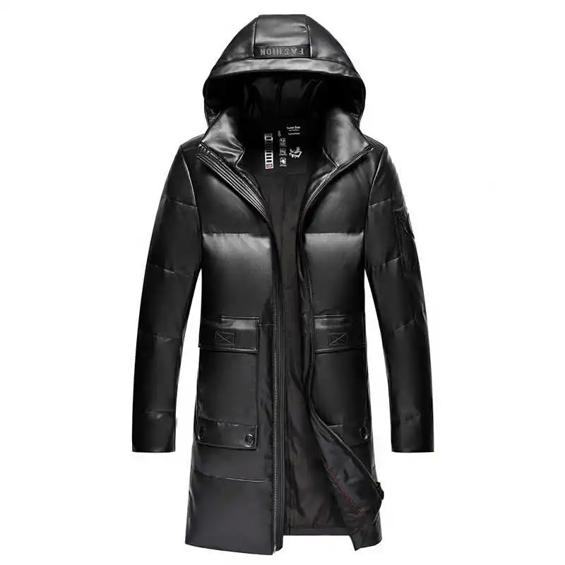 

Men's Winter 2021 Casual Down Jacket Thickened Genuine Leather Coats Hooded Ecological Leather Down Jacket Men's Stand-up Collar