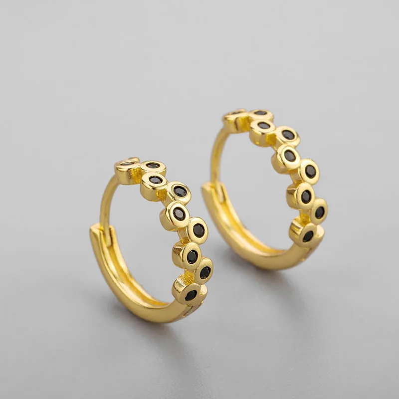 New Fashion Black Zircon Hoop Earrings For Women Golden/White Round Circle Tiny Huggie Charm Ear Nail Piercing Earring Jewelry
