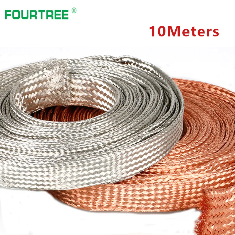 

10Meters Pure Copper Tinned Bare Ground Braid Lead Wire Metal Sheath Screening Signal Wire Cable Shielded 1.5-12mm2 Width 4-20mm