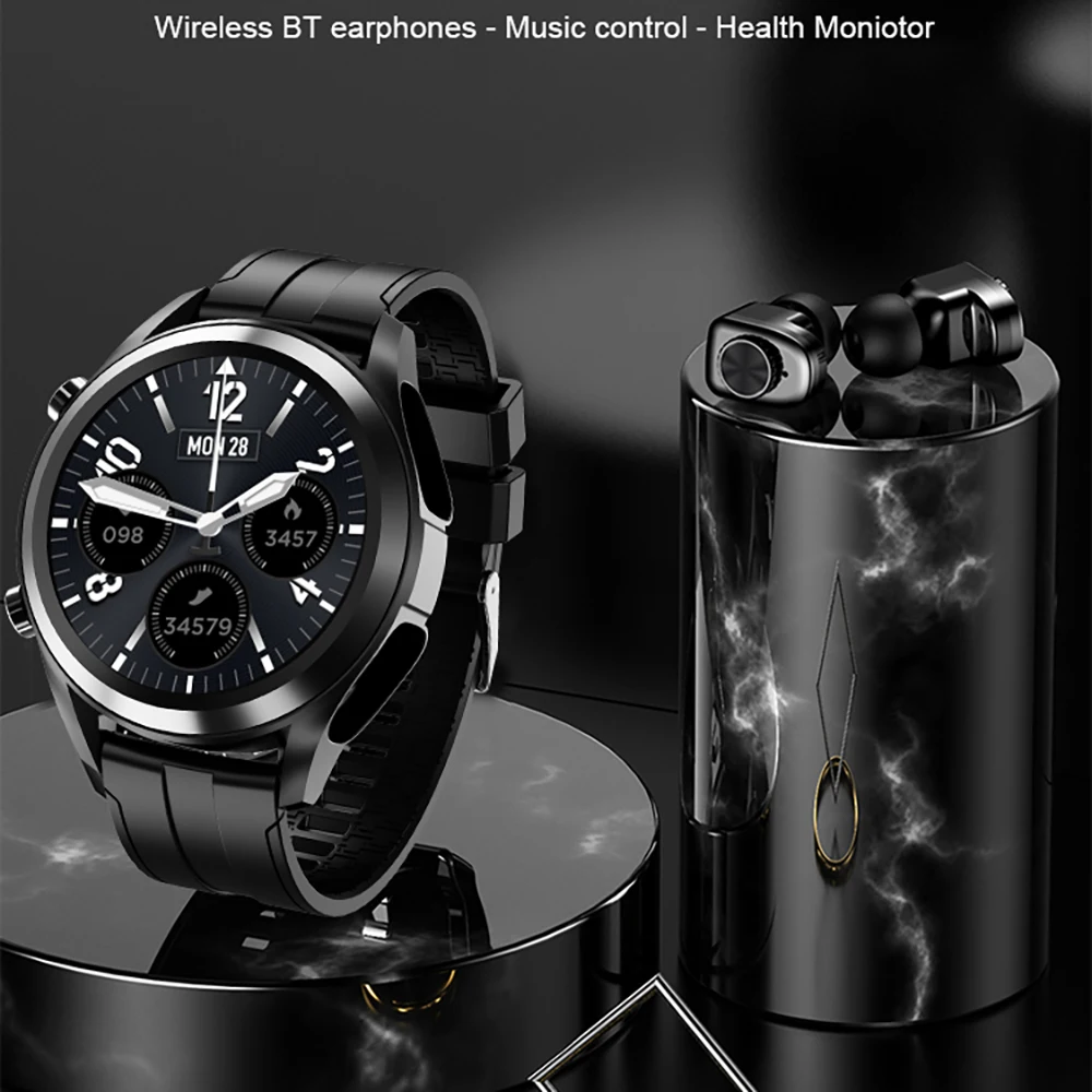New Tws 2 In 1 Wireless Bluetooth Headset Smart Watch Men Full Touch Screen Heartrate Sport Music Smartwatch For Android IOS | Электроника