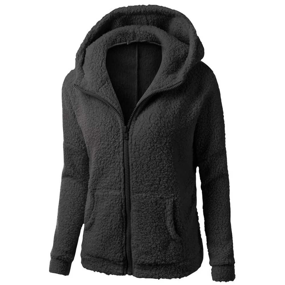 Women Fleece Sweatshirt Autumn Warm Soft Thicken Hooded Jackets Fashion Solid Zipper Long Sleeve Female Outwear Plus Size