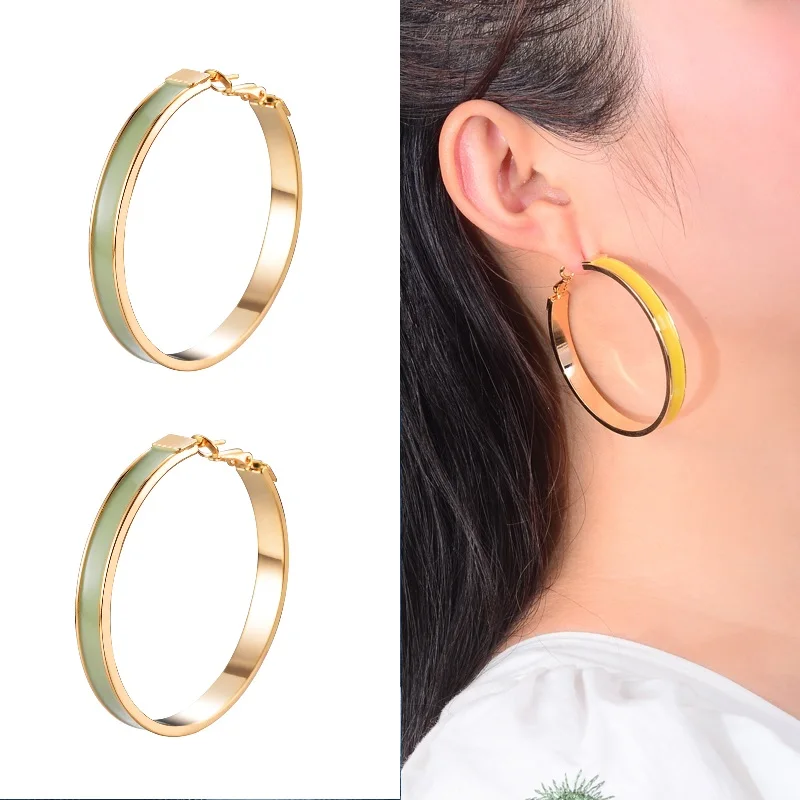 Green enamel hoop Винтаж корейской моды Chic серебро большой обруч серьги Kpop цирконий жемчуг длинные кисточки серьги для женщин заявление свадьба - Окраска металла: Green enamel hoop