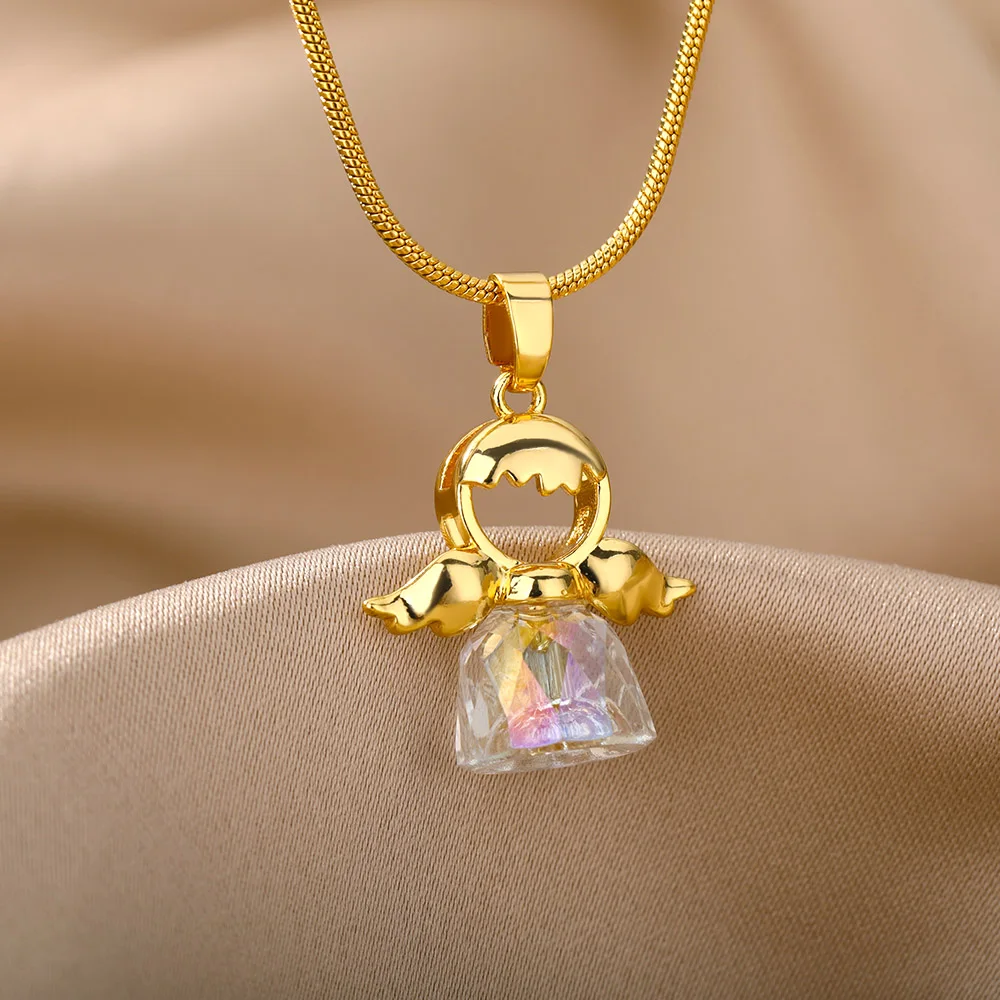 

Zircon Angel Girl Love Necklaces For Women Girl Cute Fairy Elf Necklace Charm Angel Crystal Pendant Jewelry Gift Bijoux Femme