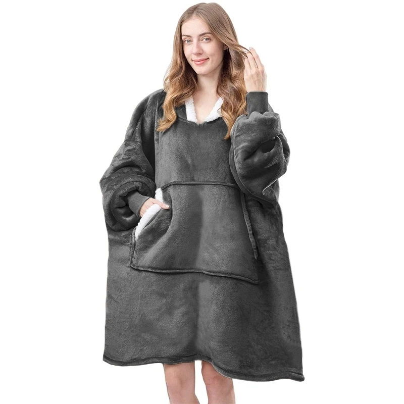 

Women Fleece Warm Giant Blanket Hoody Sweatshirts Robe Casaco Feminino Blanket with Sleeves Oversized Hoodies Sweatshirts