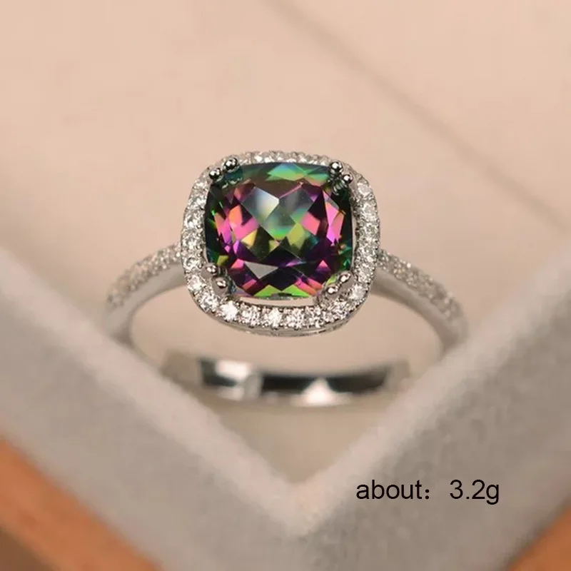 Visisap Радуга кварцевый камень Ашер Циркон Кольца для женщин Свадебные подарки