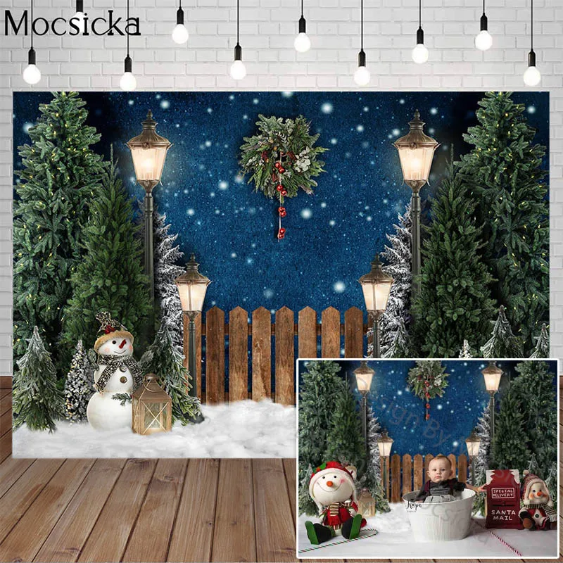 

Christmas Photography Backdrop Winter Snowy Child Family Portrait Background Christmas Trees Forest Fence Snowfield Photo Studio