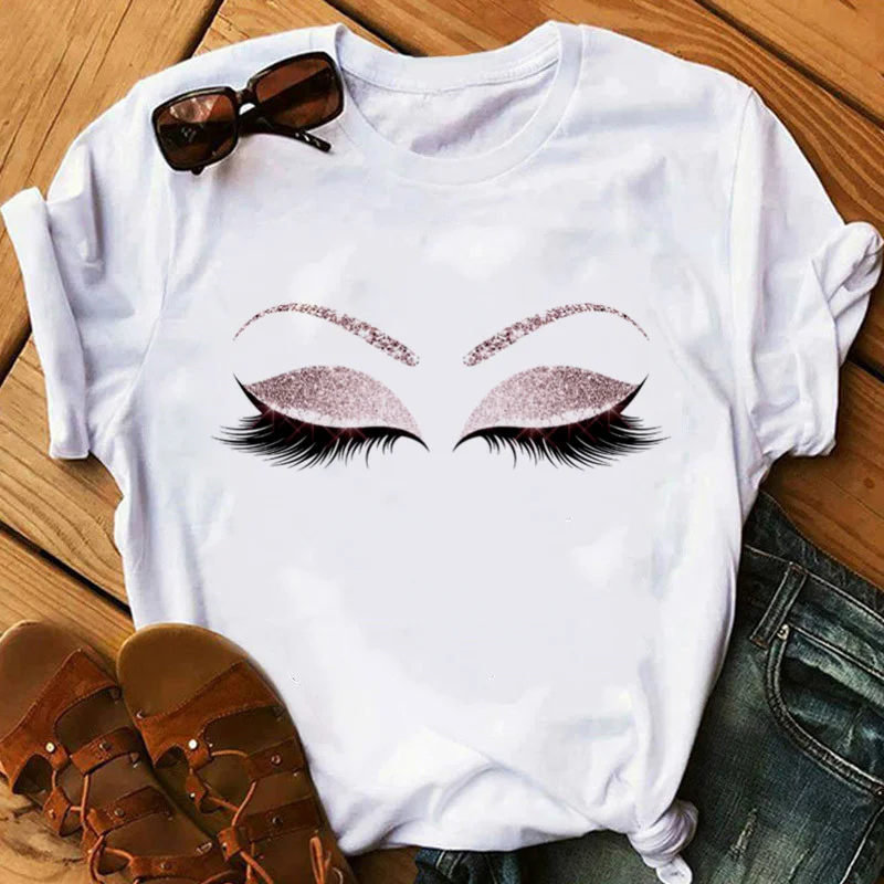 

Women Beauty Aesthetic Eyelashes Prints Tshirt Harajuku Princess Makeup Art Rose Gold Eyelashes Women's T-shirt Kawaii 90s Tees