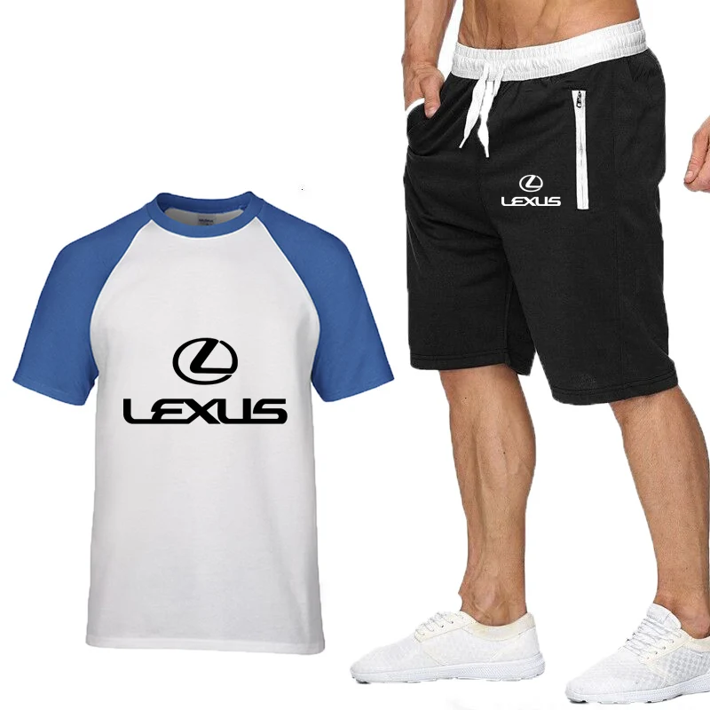 

The New Summer Men T Shirts Lexus Car Logo Print Casual Crew neck Cotton Short Sleeve Mens T-shirt+pants 2pcs suit Men Clothing