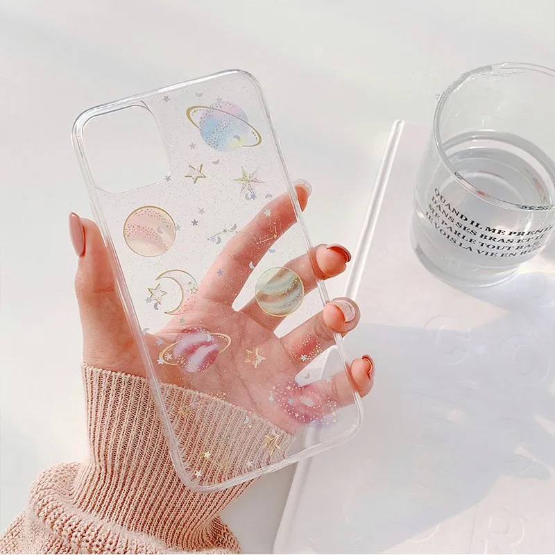 Чехол для телефона с блестками Космос Планета Звезда Луна iPhone 13 12 11 Pro X XR XS MAX 8 7 Plus