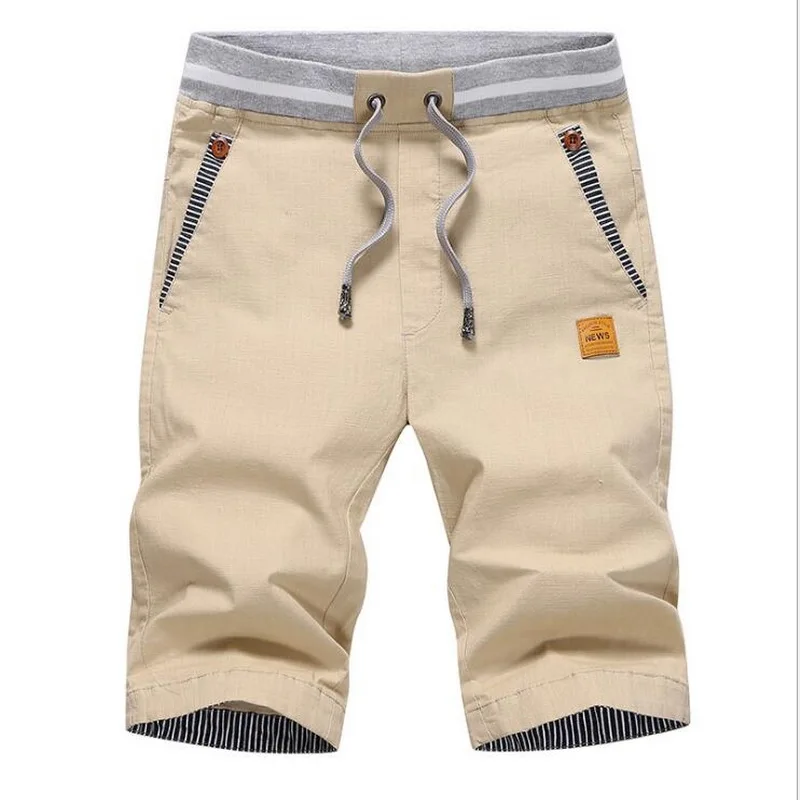 Шорты мужские до колен льняные повседневные приталенные штаны Молодежные