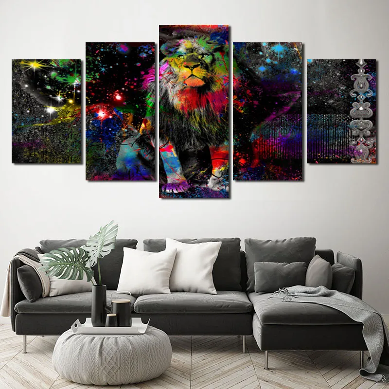 

5Pcs Sitting Colorful Lion Home Decoration Painting 5Pcs Wall Art Bedroom Living Room Wall Decoration Painting Frameless Style