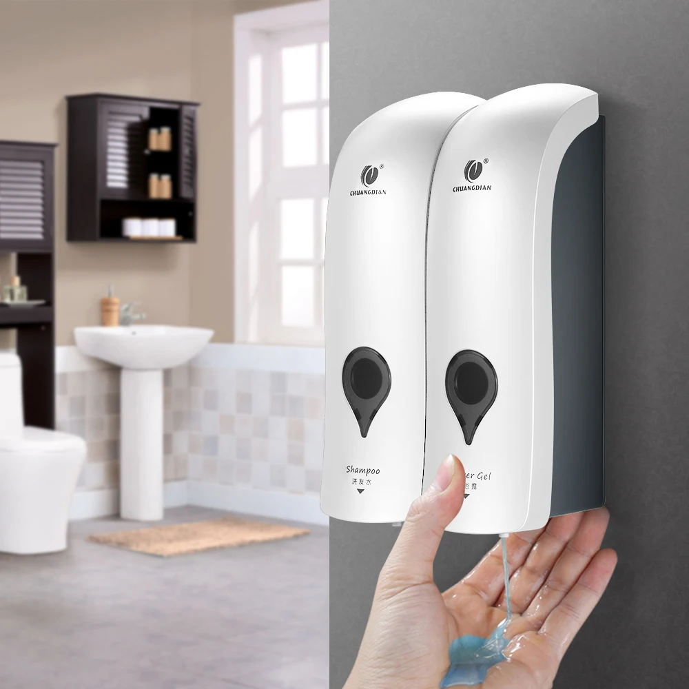 

Wall Mounted Manual Soap Dispenser 300ml*2 Double-Head Shower Gel Liquid Dispenser for Hotel Home Bathroom Soap Dispenser Pump