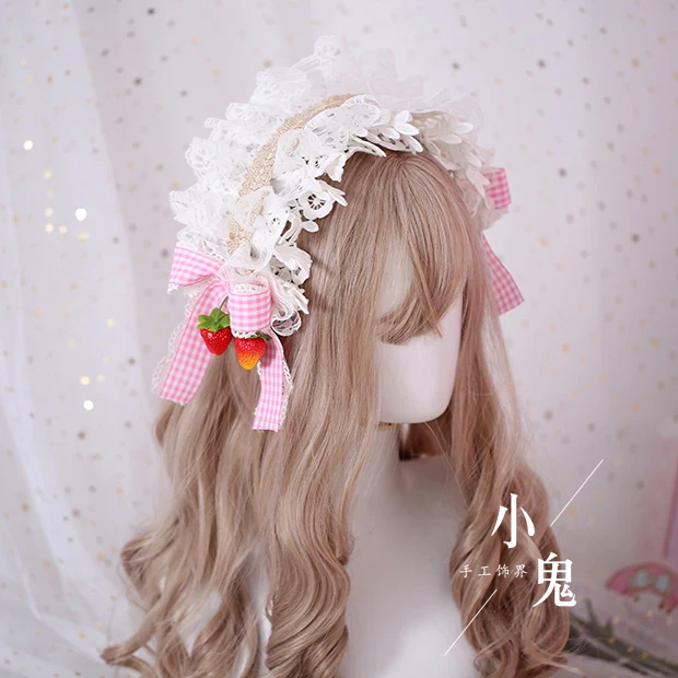 No. 2 Headband Милая решетка Клубника Лук Кружевная повязка-бандана для девочки мягкие японские игрушки KC аксессуары для волос повязка на голову боковая заколка женская соломенная шляпа - Цвет: No. 2 Headband
