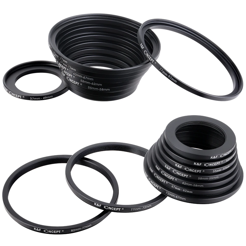K&F CONCEPT 18pcs Camera Lens Filter Step Up Down Adapter Ring Set 37-82mm 82-37mm for ND CPL UV Camera Filter Ring