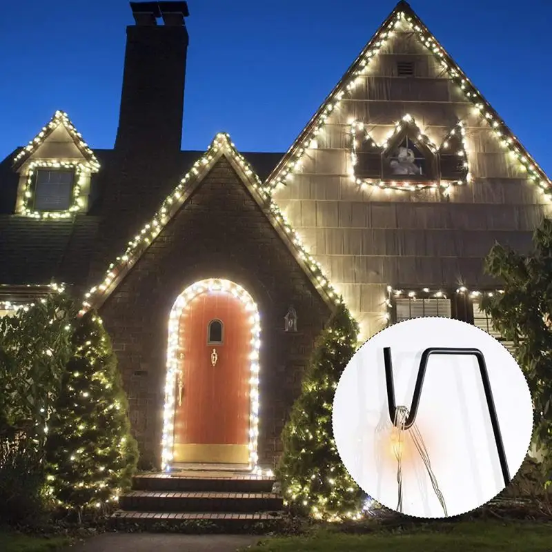 

50 Pcs Christmas Hooks Metal Wire Multi-Purpose Ornament Hooks Home Festival Christmas Decoration House Mini Lights Hooks
