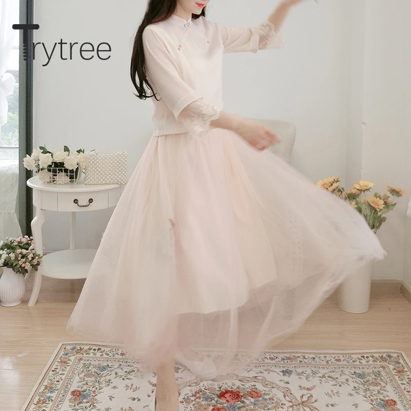 Женский комплект из двух предметов Trytree повседневный кружевной топ с