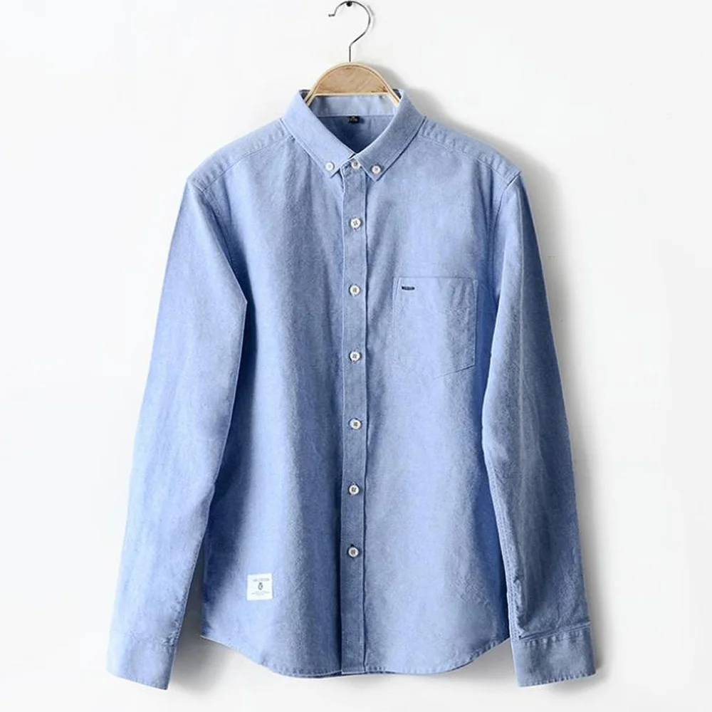 

Плюс размер синяя рубашка Slim Fit Мужская одежда однобортные пуговицы деловые рубашки в повседневном стиле Модная хлопковая рубашка с длинны...