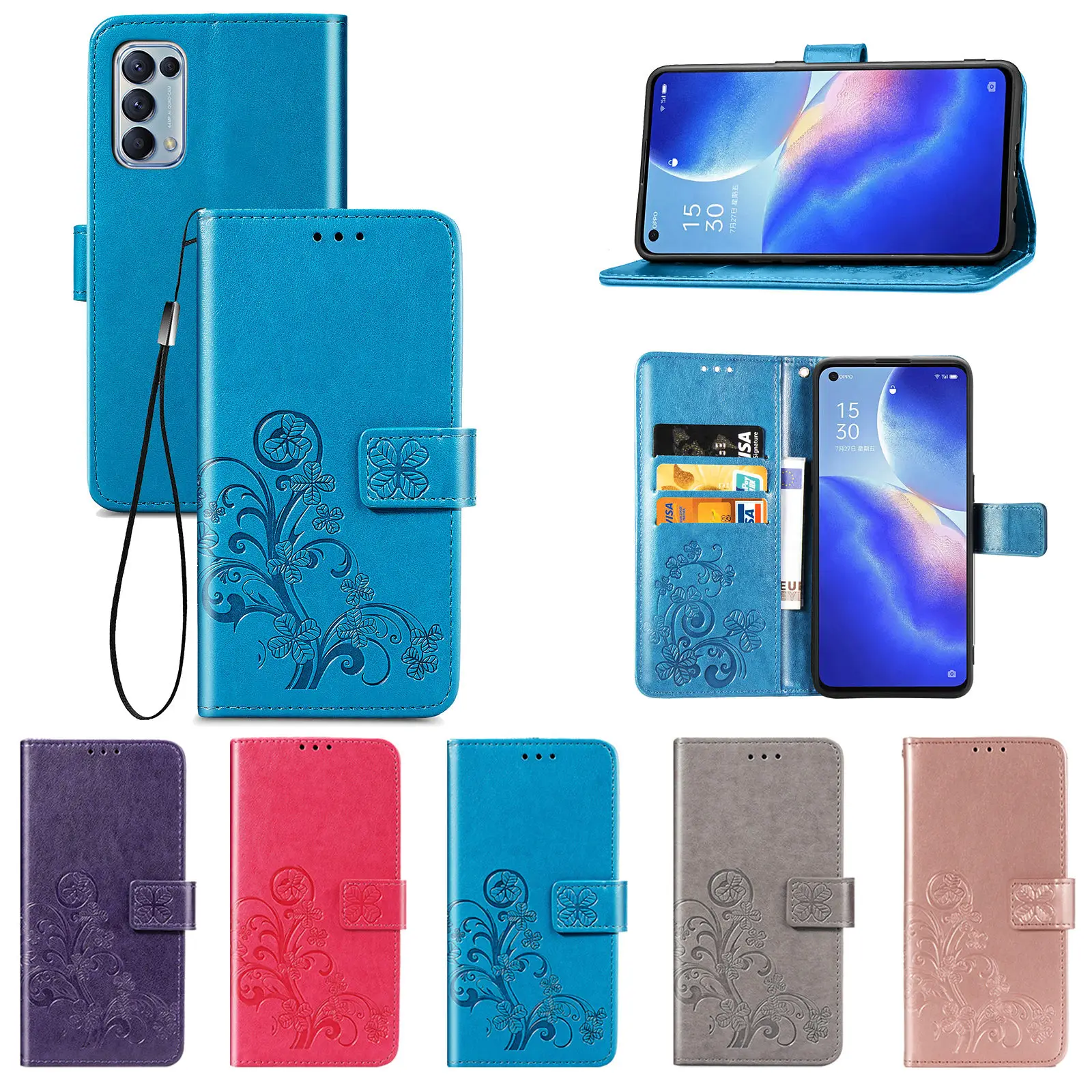 

For Oppo Reno5 Pro 5G Case Reno 5 4 SE 3 3A 4Z Leather Magnetic Flip Cover Wallet Card Holder Slots Phone Bumper Case Reno 5 Pro