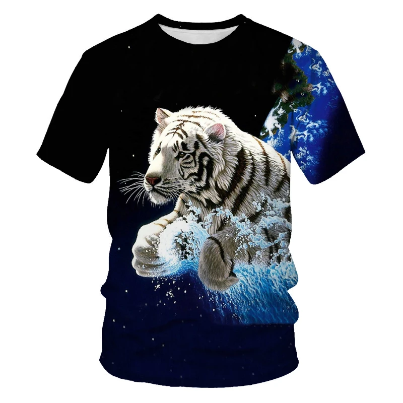 

3D printing summer creative O-neck short-sleeved oversized T-shirt painted tiger lion animal male T-shirt street personality