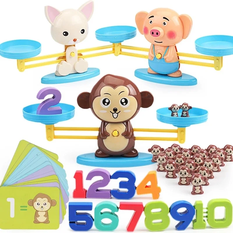 

Montessori Math Toy Digital Monkey Balance Scale Educational Math Penguin Balancing Scale Number Board Game Kids Learning Toys