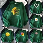 Толстовки на шнурке, повседневные толстовки с длинным рукавом, пуловеры, осенне-зимние свободные толстовки с карманами и принтом маргариток, Теплые Топы, уличная одежда