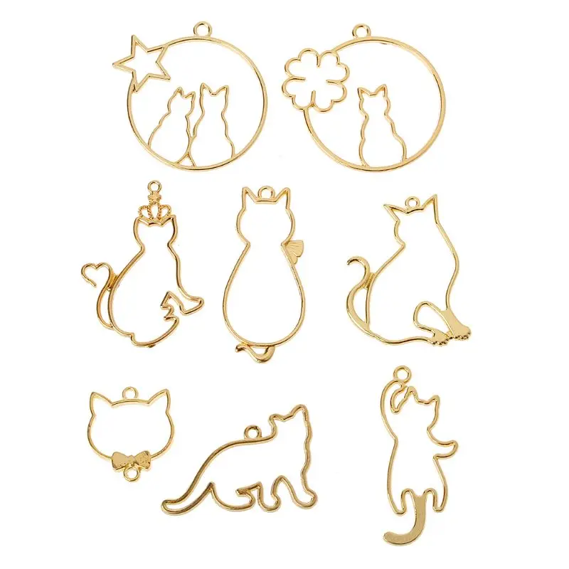 

8Pcs Cute Pendant Metal Frame Jewelry Making UV Resin Charms Bezel Setting