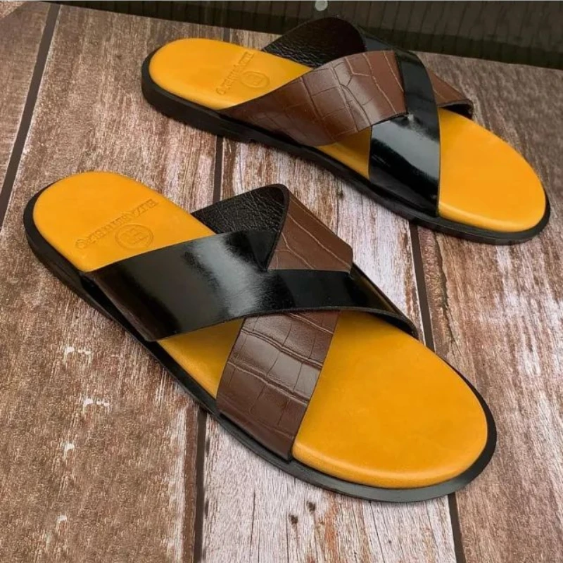 

2021 Summer New Men's Splicing Cross PU Leather Men's Casual Sandals Soft Soled Antiskid Beach Shoes Popular Men's Shoes8KH178