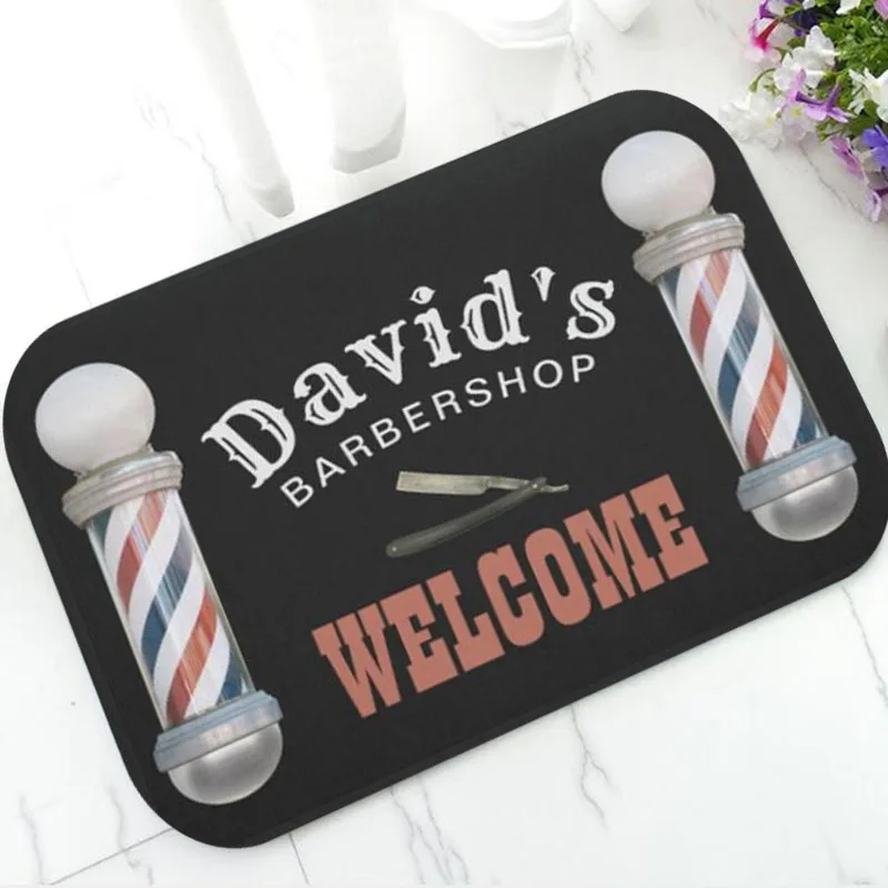 

Barber Shop Poles Barbershop Hair Stylist Welcome Doormat Custom Men Haircut Shave Personalised Floor Rug Carpet Door Mat Decor