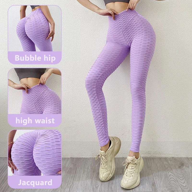 Jacquard Push Up Leggings Bubble Hip Sexy Women Yoga Pants Fitness Sports Leggings Female Running Trousers High Waist Gym Pants
