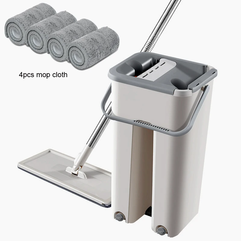 Mop with 4pcs pads Тряпка для швабры с ведром без ручного отжима Швабра самовлажная и Очищающая система Химчистка микрофибра Швабра для пола - Цвет: Mop with 4pcs pads