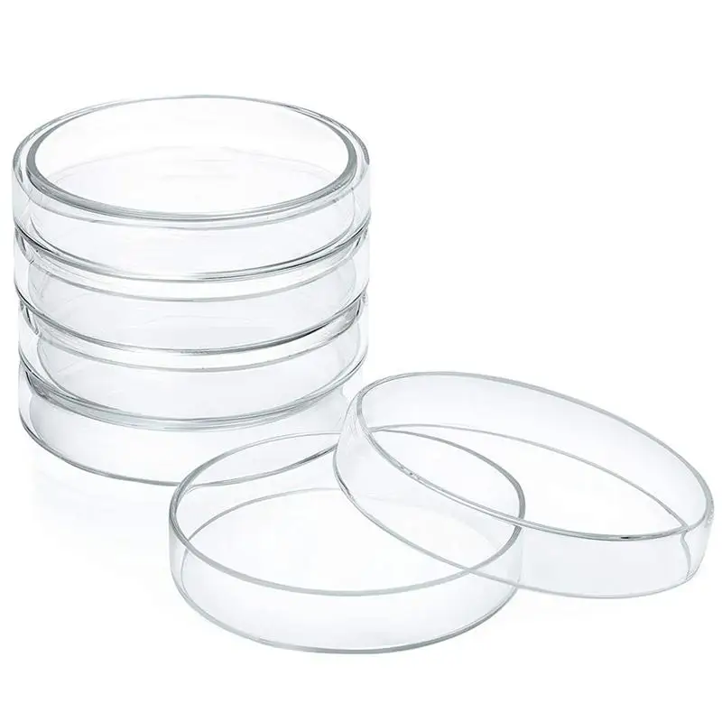 Platos de Petri de vidrio de 5 piezas, platos de Petri de alto borosilicato de cultivo celular para la escuela