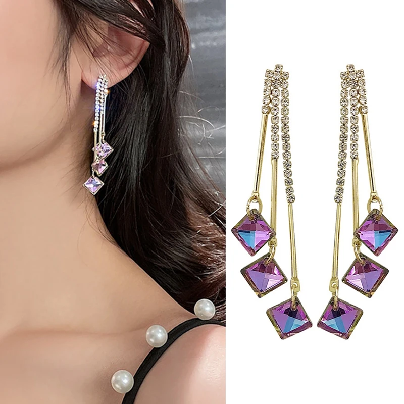 Модные элегантные серьги капельки стразы звезда Висячие длинные с кисточками