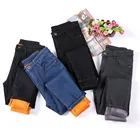 2020 Зимние флисовые бархатные джинсы-карандаш для женщин повседневные брюки с высокой эластичной талией Золотые флис изнутри теплые брюки