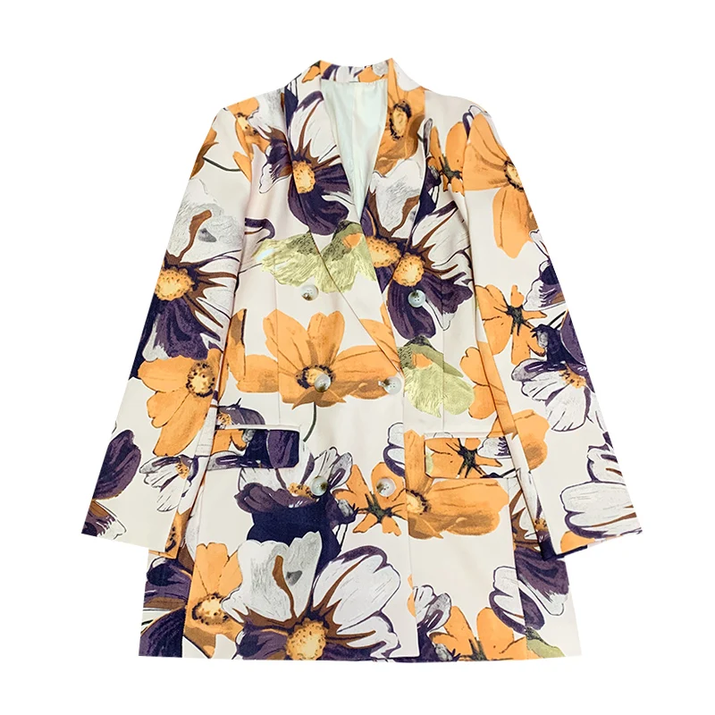 

2020 New Fall Women's Jackets Retro Double-breasted Mid-length Women's Suit High Quality Office Coat Female Blazer