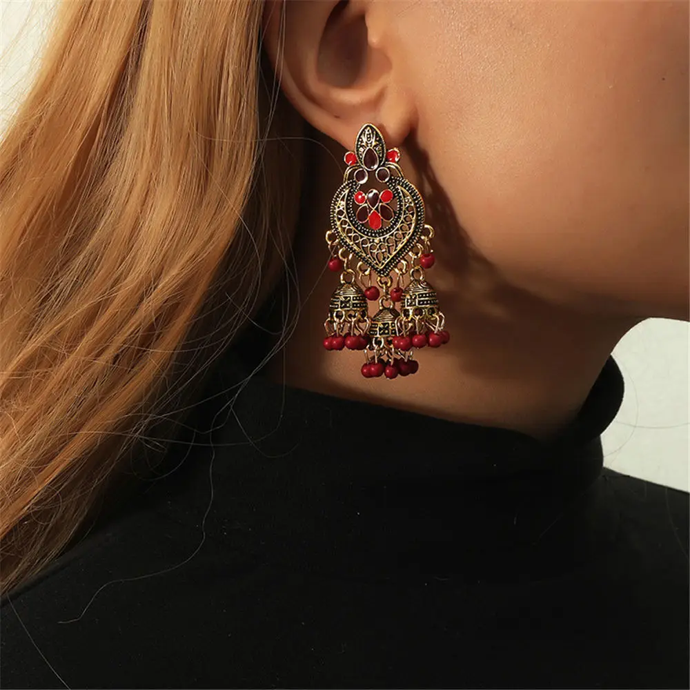 

Bohemian Gypsy Ethnic Earrings 2021 Women Fashion Vintage Alloy Carved Long Earrings Indian Jewelry for Female Wedding Accessory