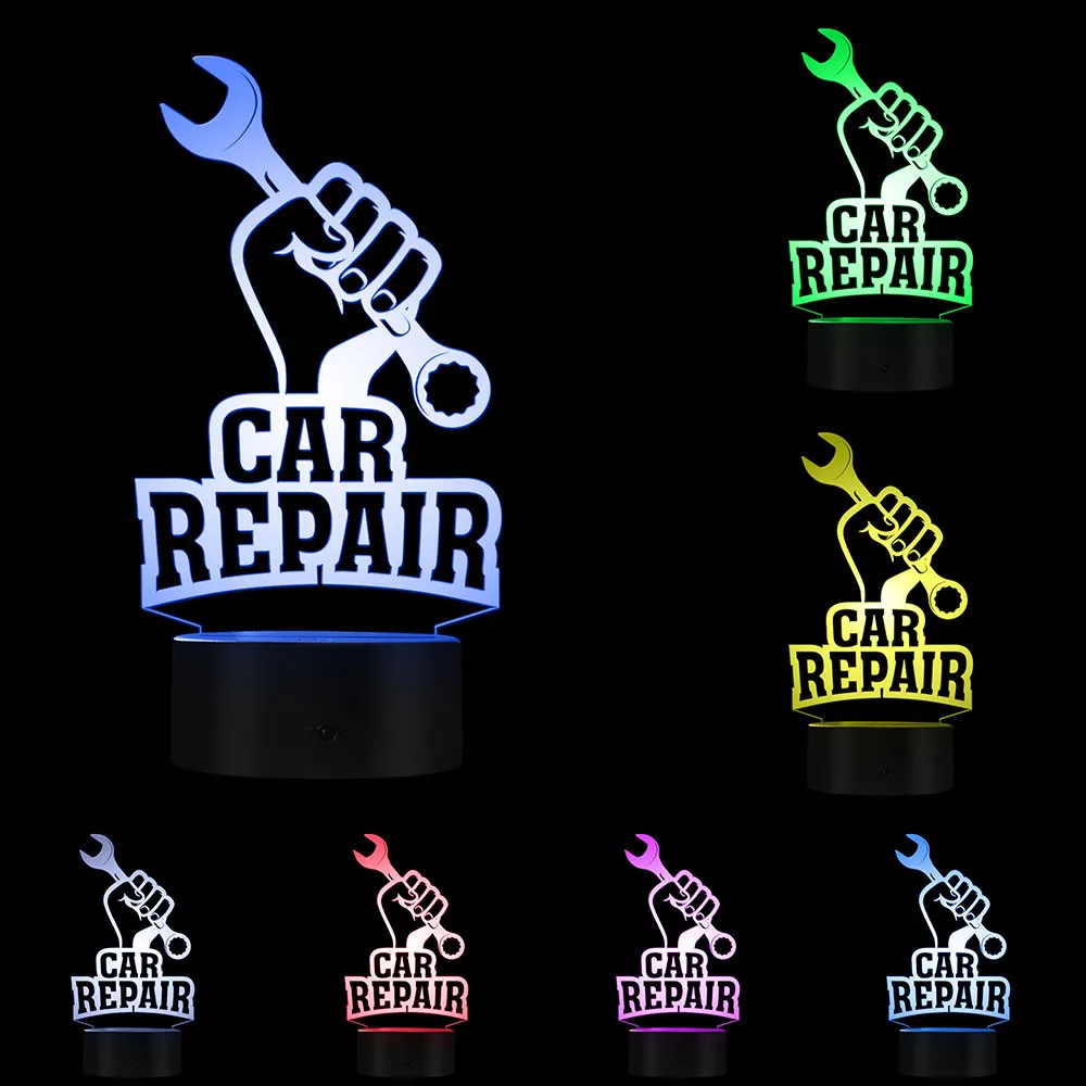 Автосервис лампа с 3D оптической иллюзией техническое обслуживание и ремонт