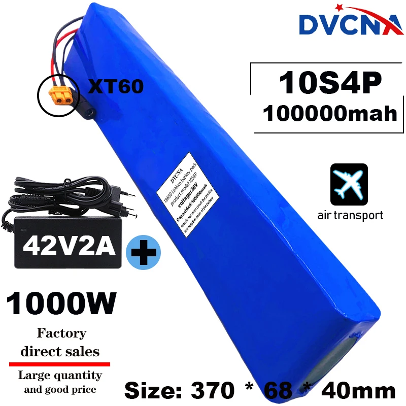 36V 10S4P 100Ah 1000W High power 18650 lithium battery pack ebike electric car bicycle motor scooter 20A BMS with charger