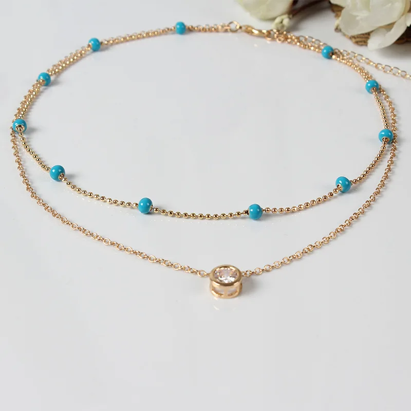 Простое Двухслойное хрустальное ожерелье до ключиц Подвеска женская модная