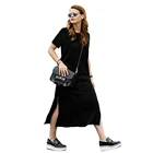 Платье футболка Макси женское пляжное в стиле бохо, вечернее винтажное облегающее повседневное, длинный пикантный сарафан, черный цвет, на лето